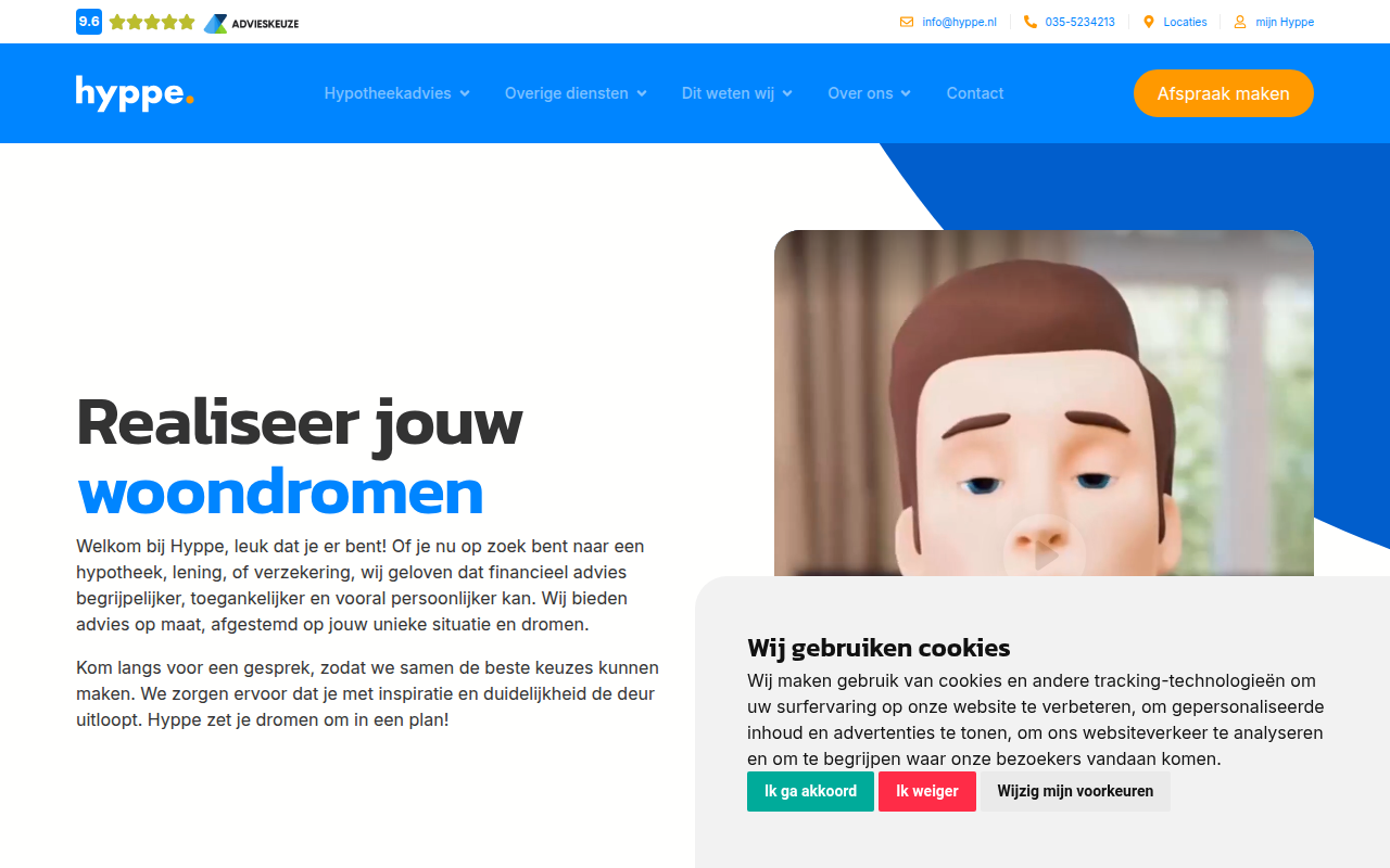 Screenshot van hyppe.nl