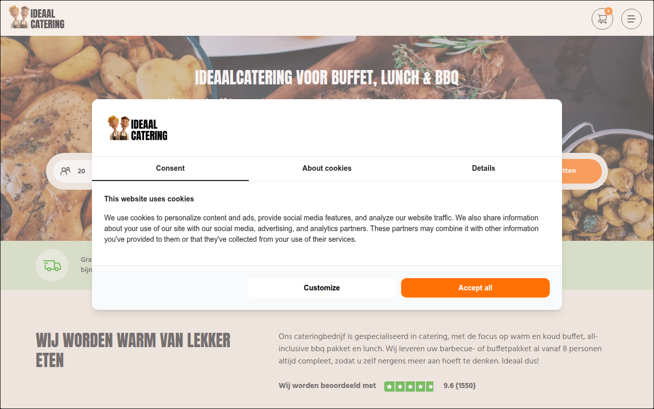 Screenshot van ideaalcatering.nl