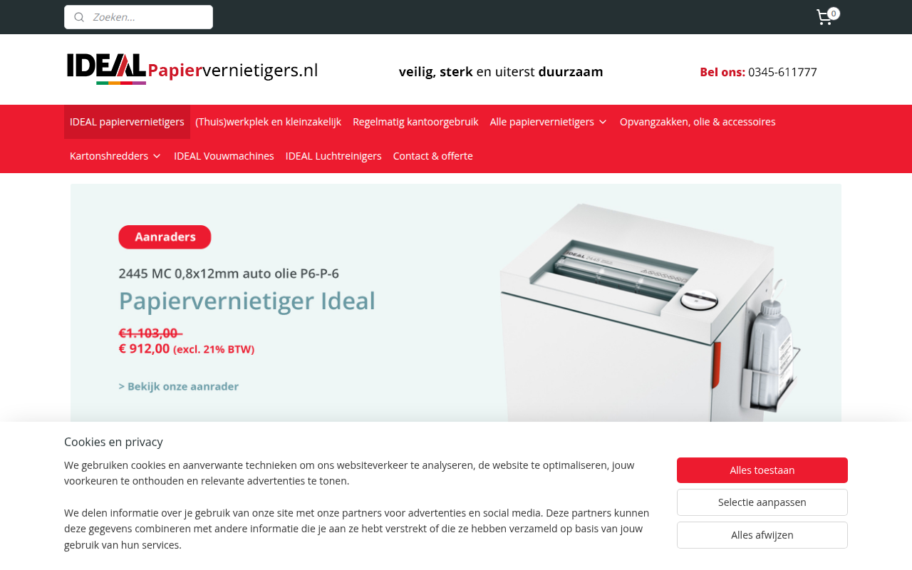 Screenshot van idealpapiervernietigers.nl