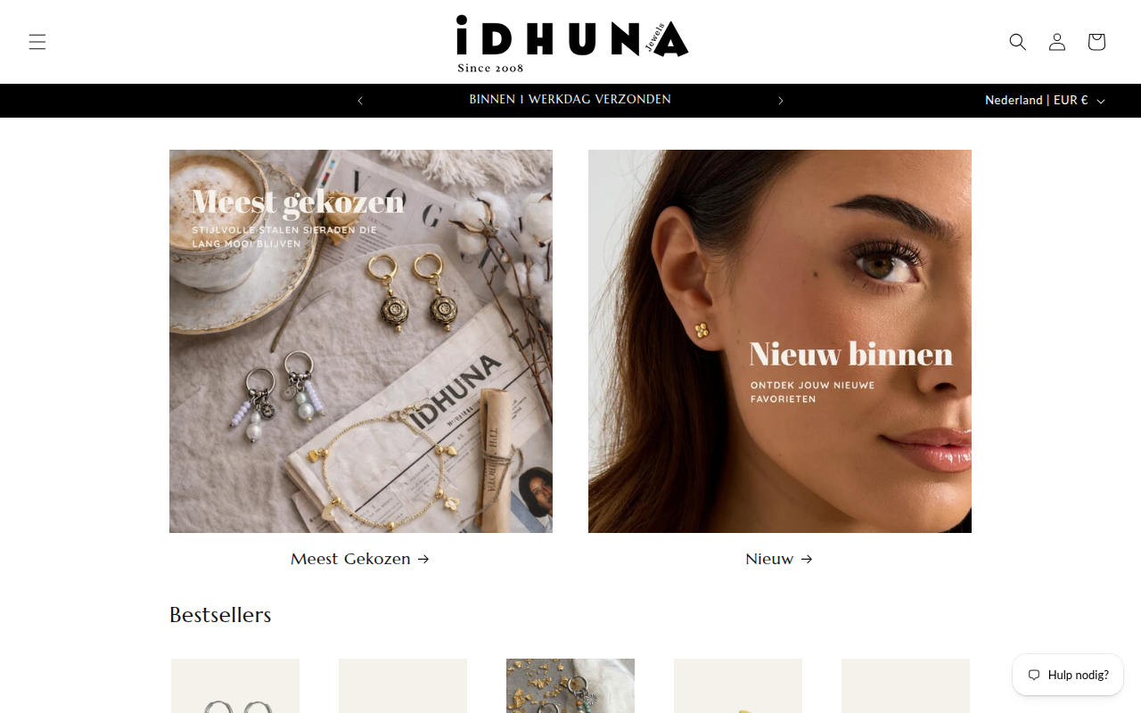 Screenshot van idhunajewels.nl