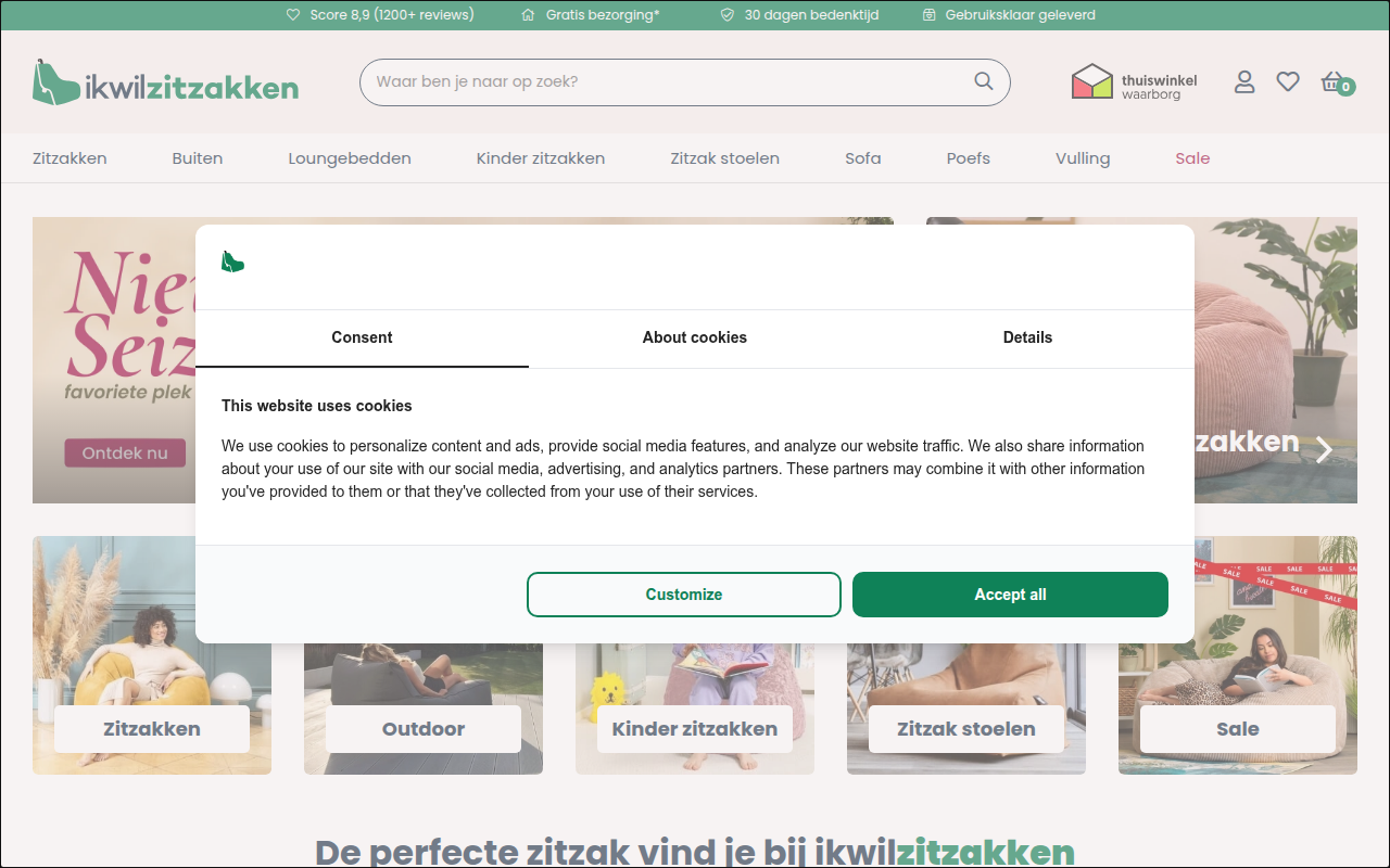 Screenshot van ikwilzitzakken.nl