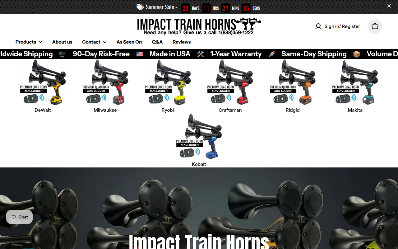 Screenshot van impacttrainhorns.com