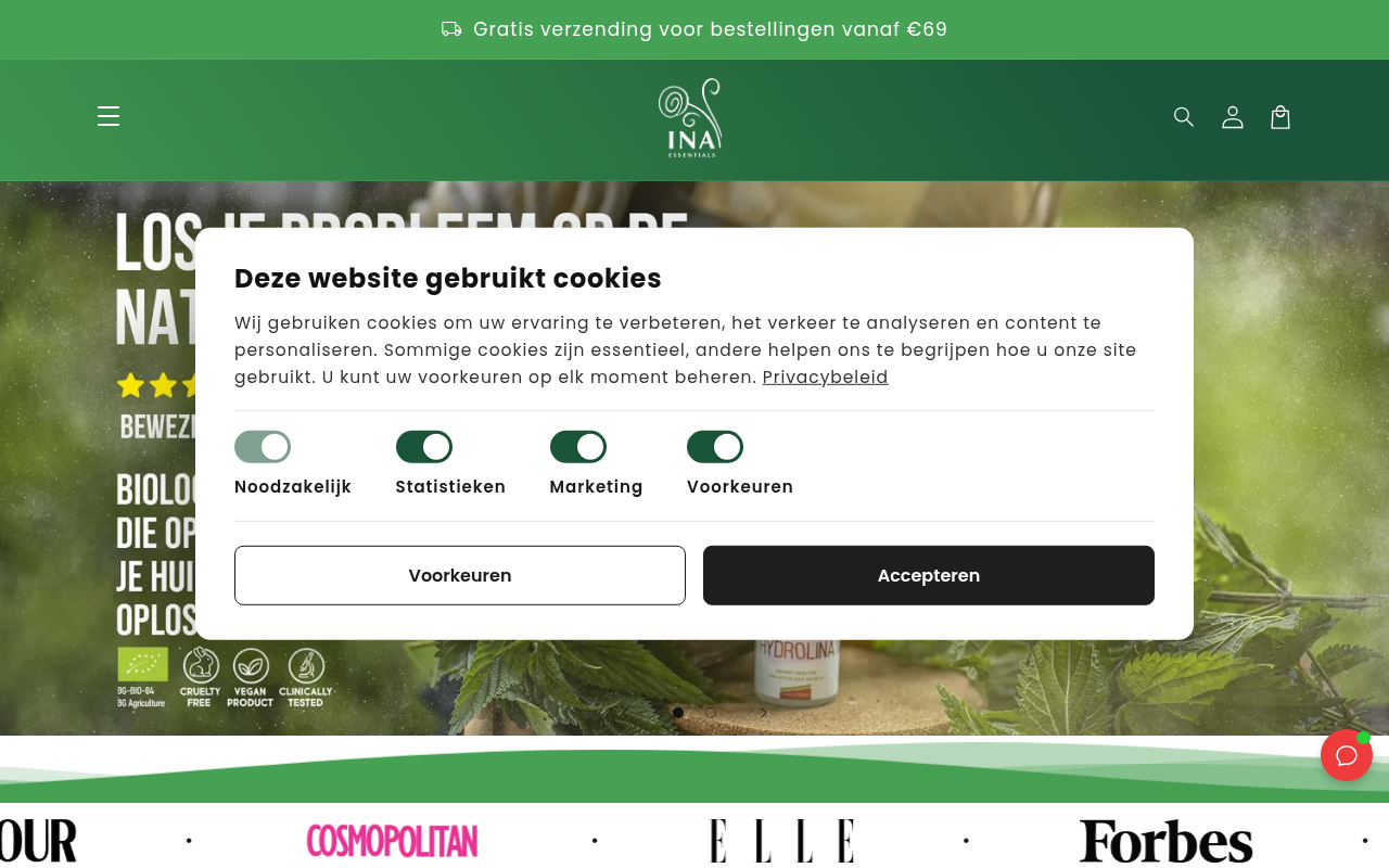 Screenshot van inaessentials.nl