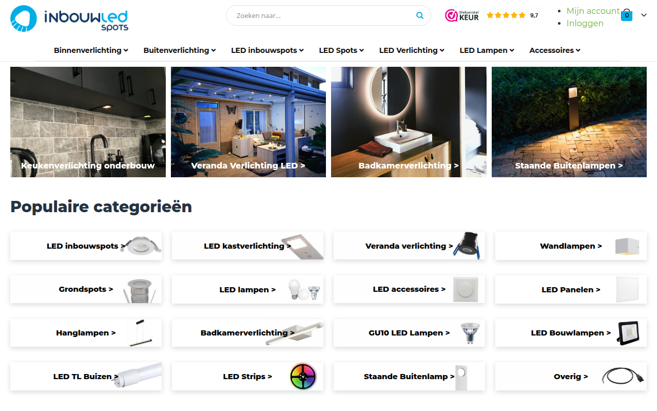 Screenshot van inbouwledspots.nl