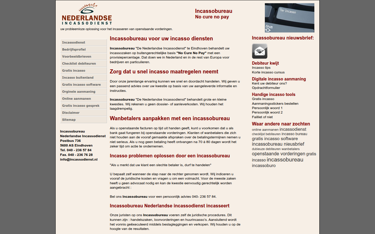 Screenshot van incassodienst.nl
