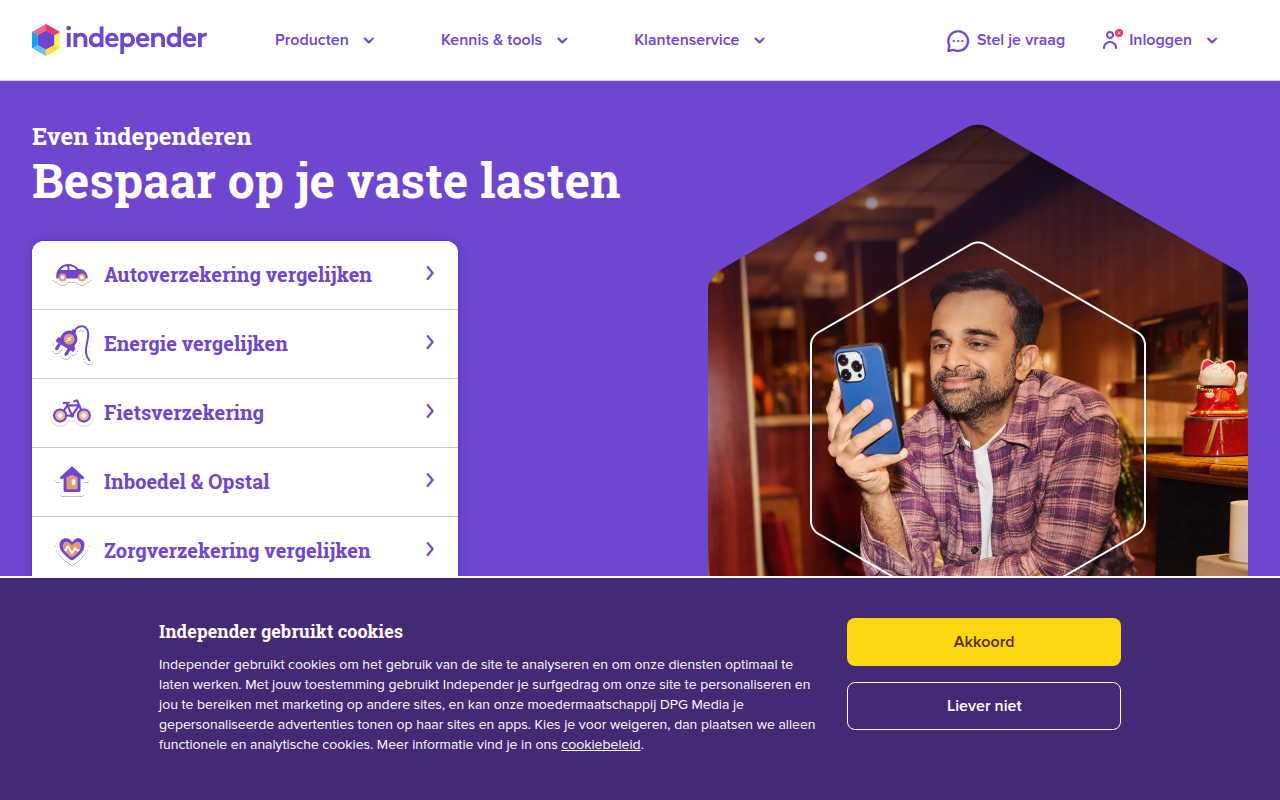 Screenshot van independer.nl