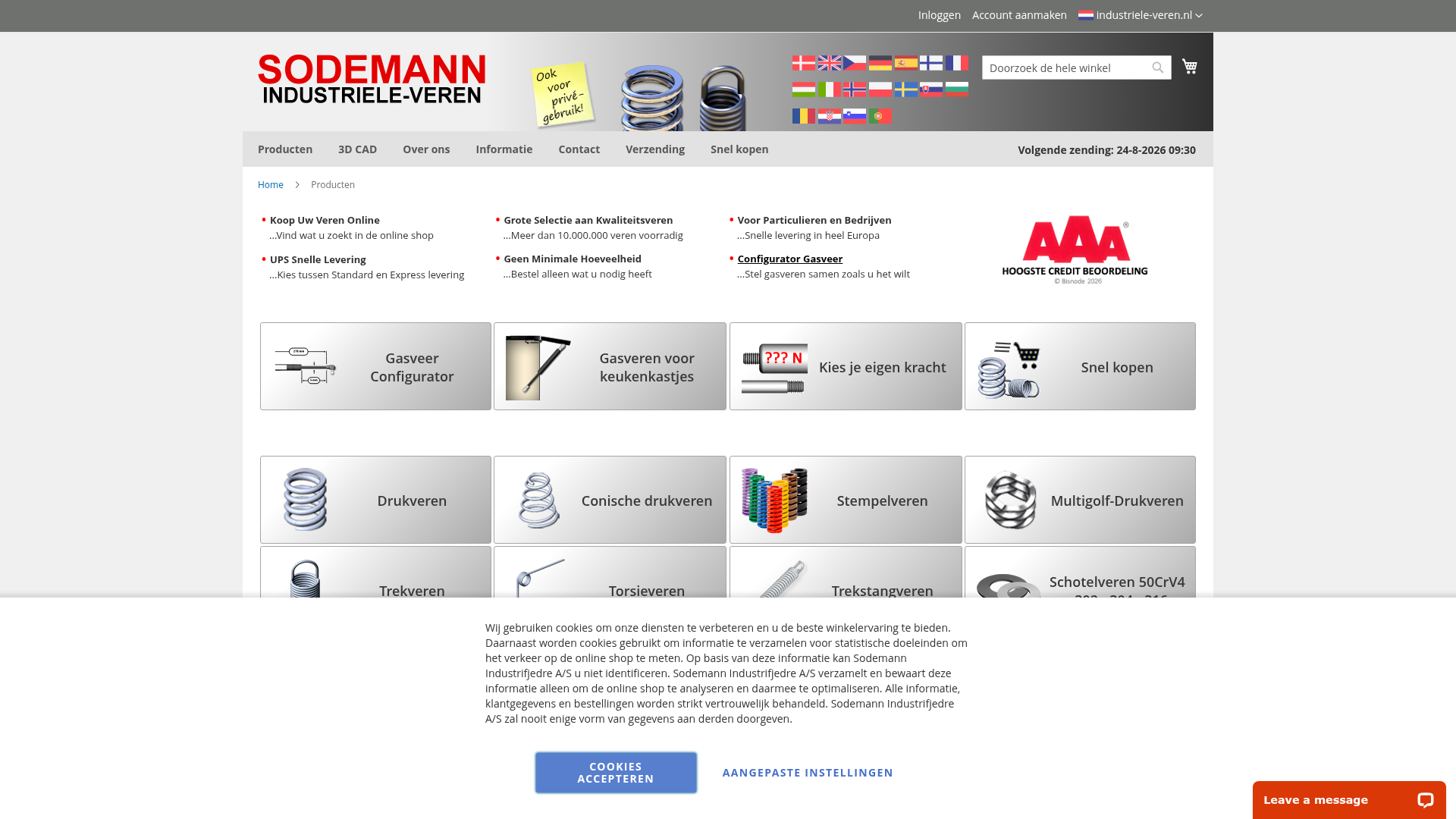 Screenshot van industriele-veren.nl