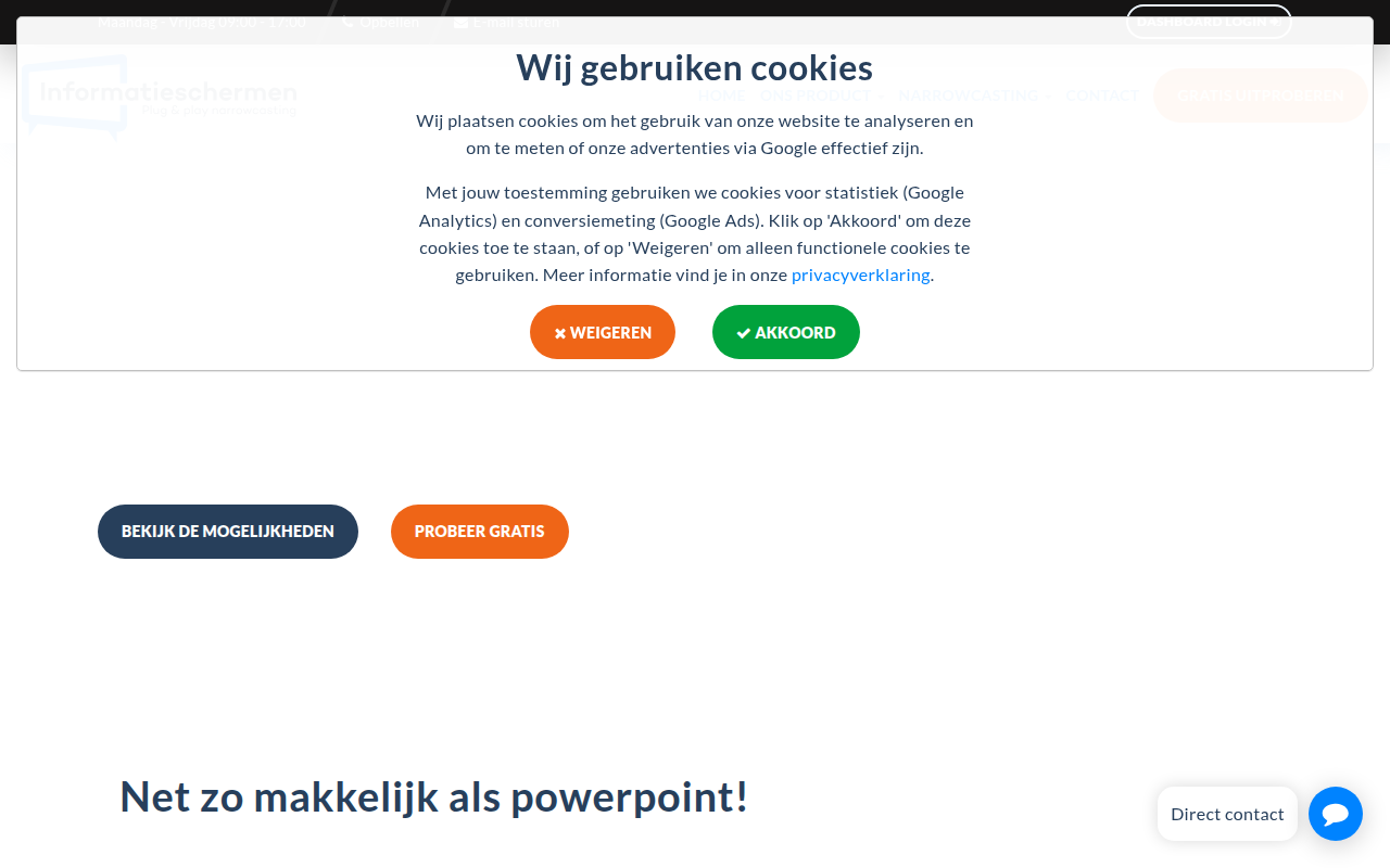 Screenshot van informatieschermen.nl