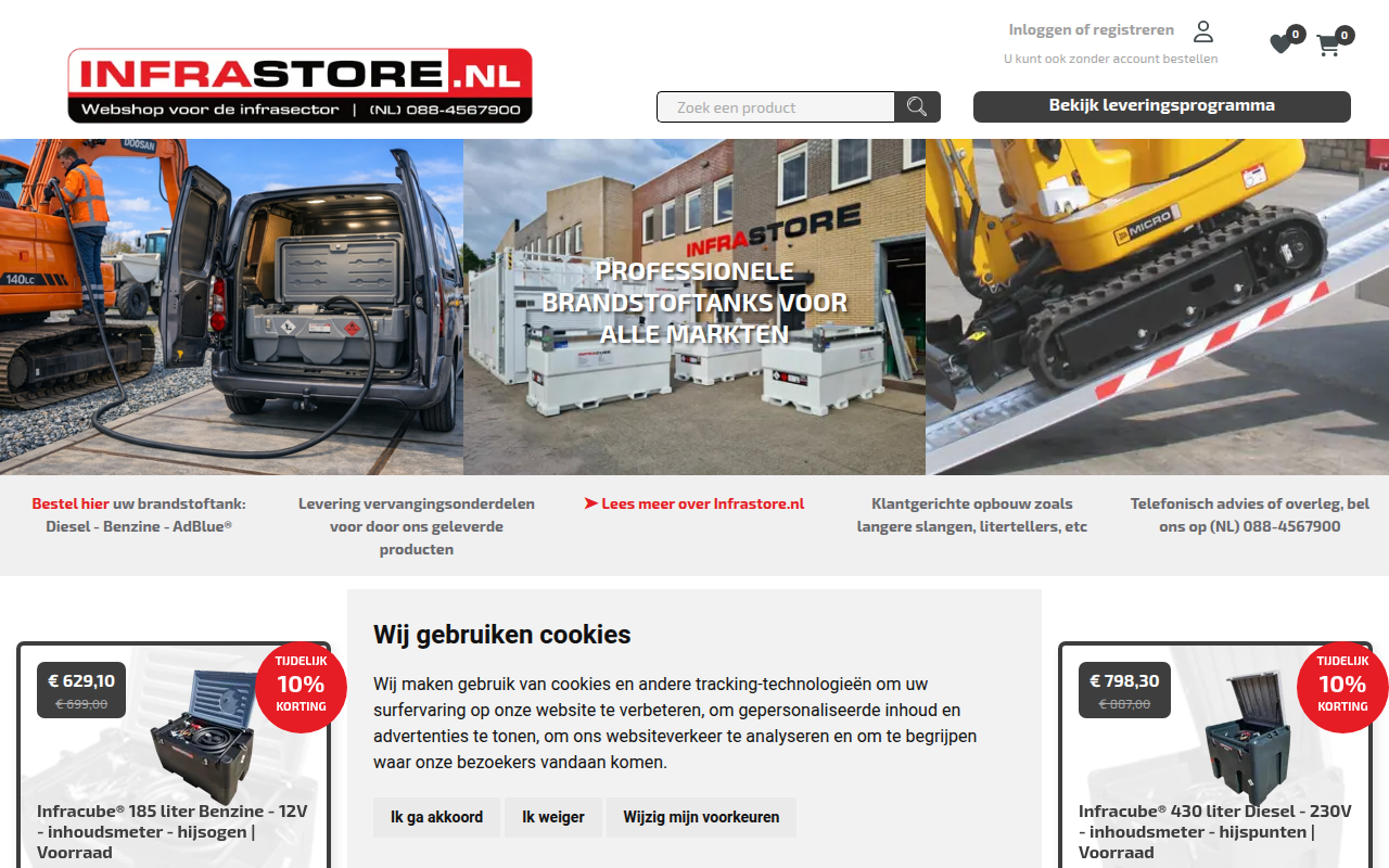 Screenshot van infrastore.nl