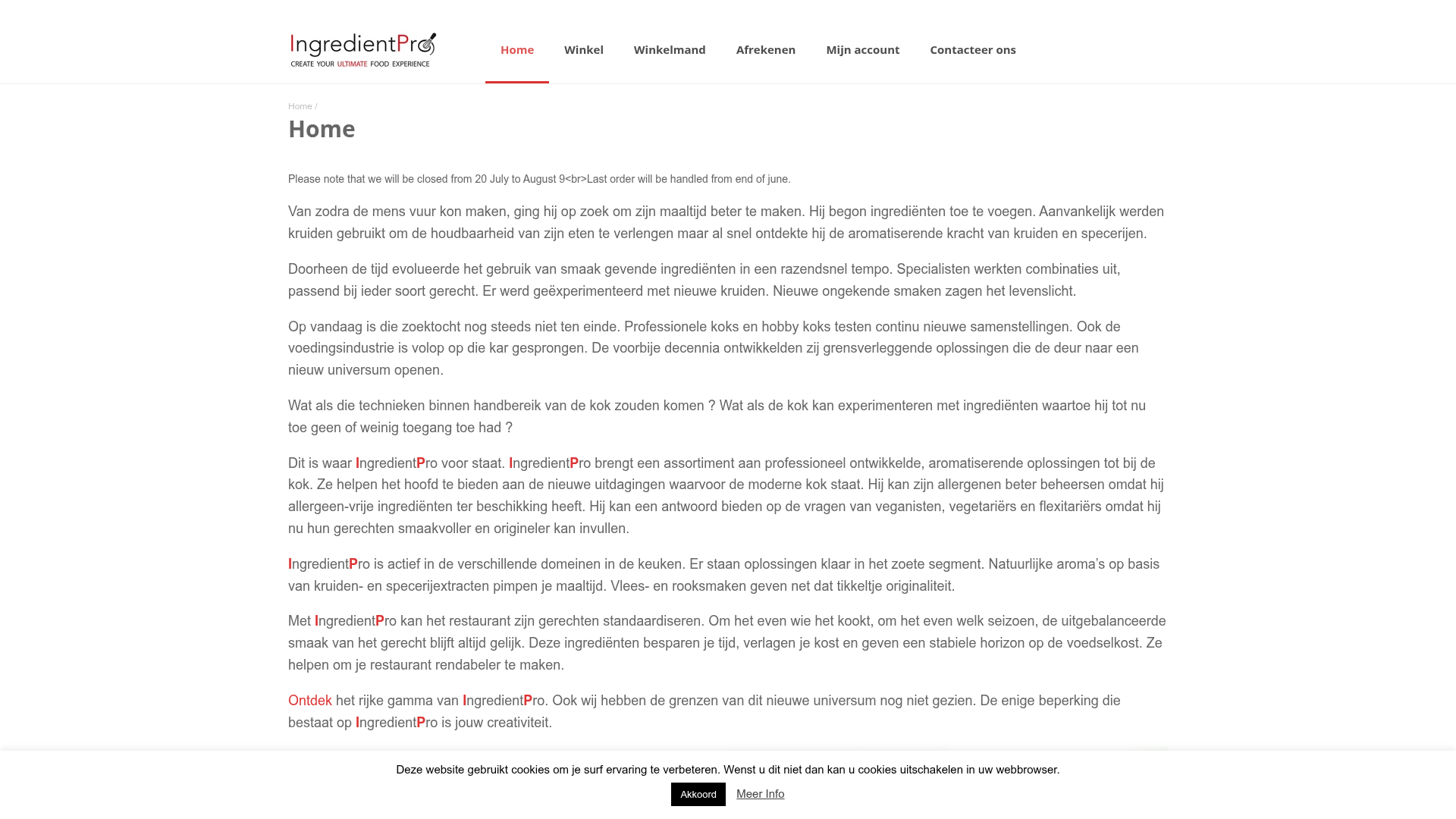 Screenshot van ingredientpro.be