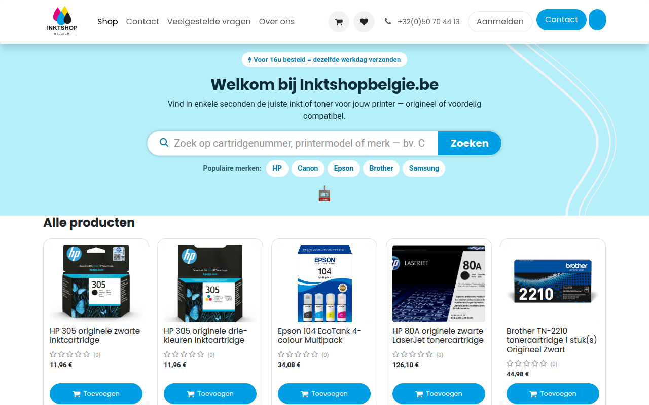 Screenshot van inktshopbelgie.be
