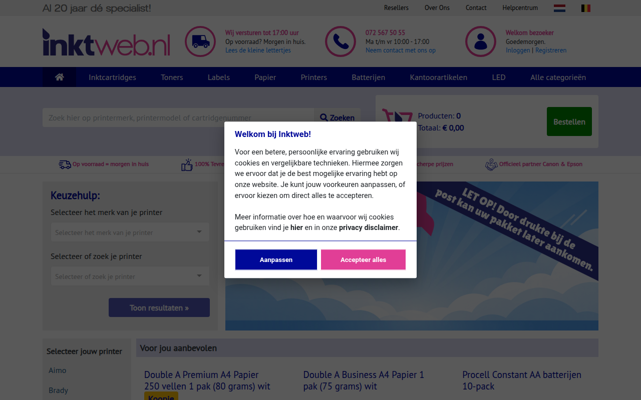 Screenshot van inktweb.nl