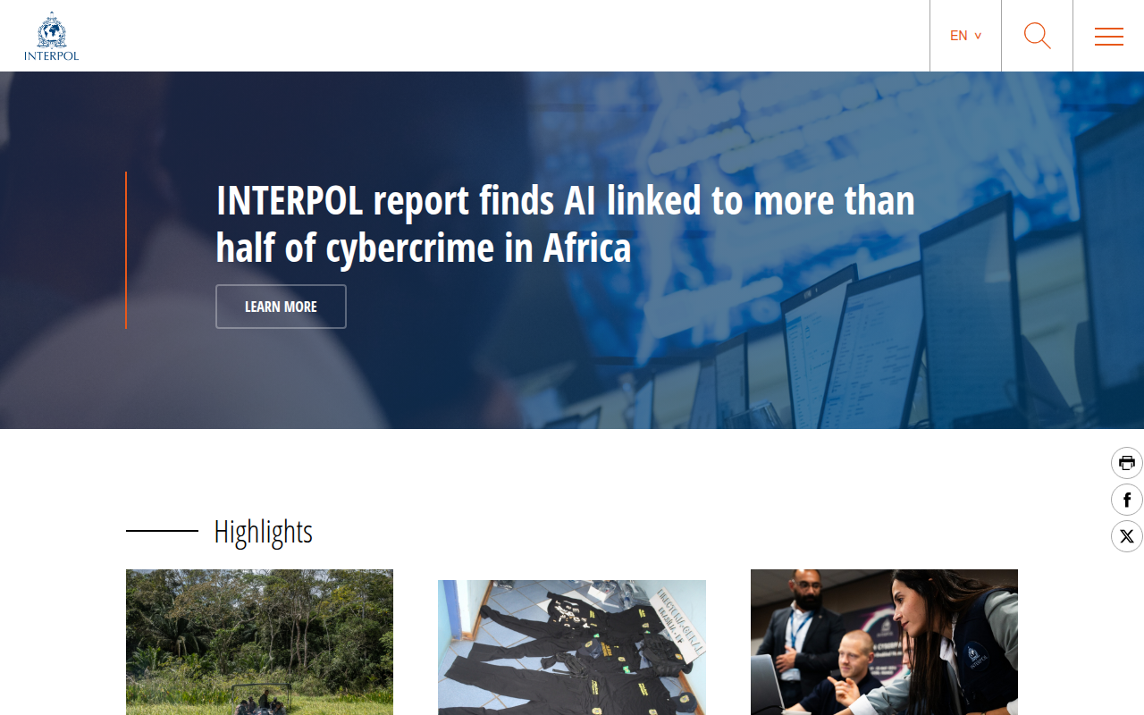 Screenshot van interpol.int