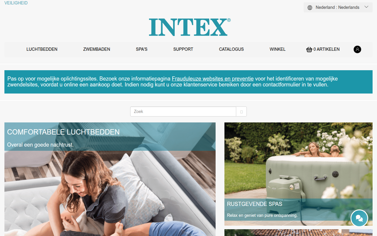 Screenshot van intex.eu
