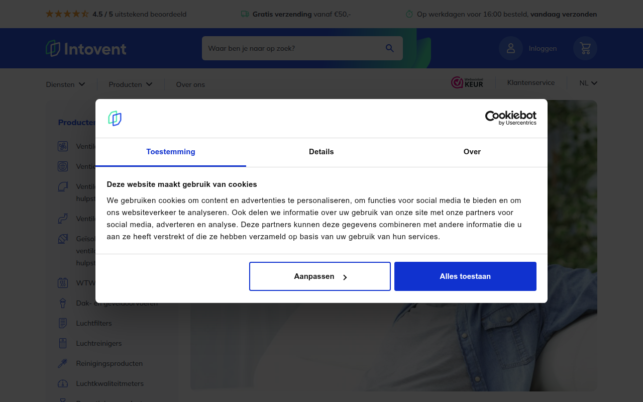 Screenshot van intovent.nl