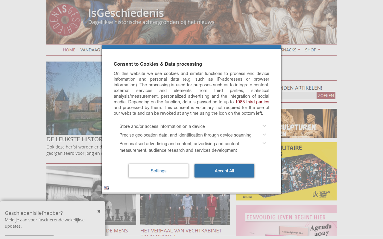 Screenshot van isgeschiedenis.nl