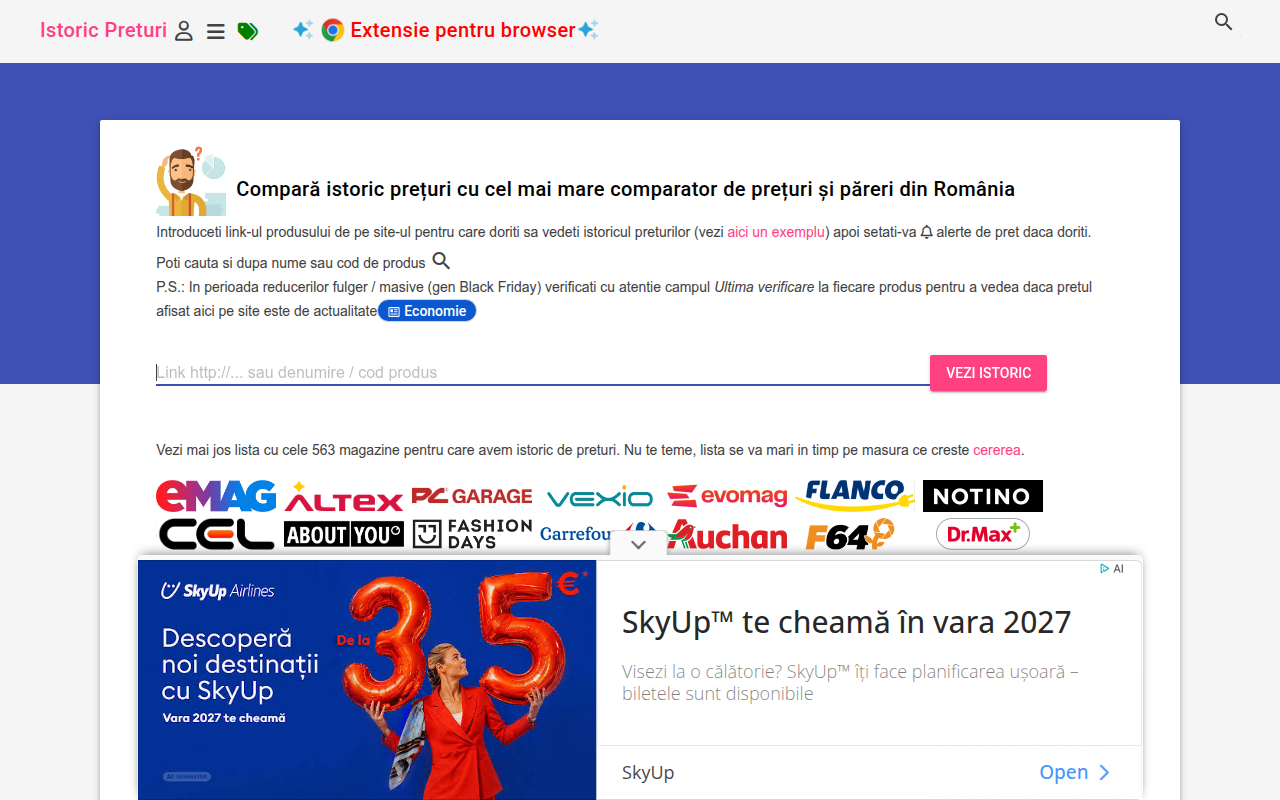 Screenshot van istoric-preturi.info
