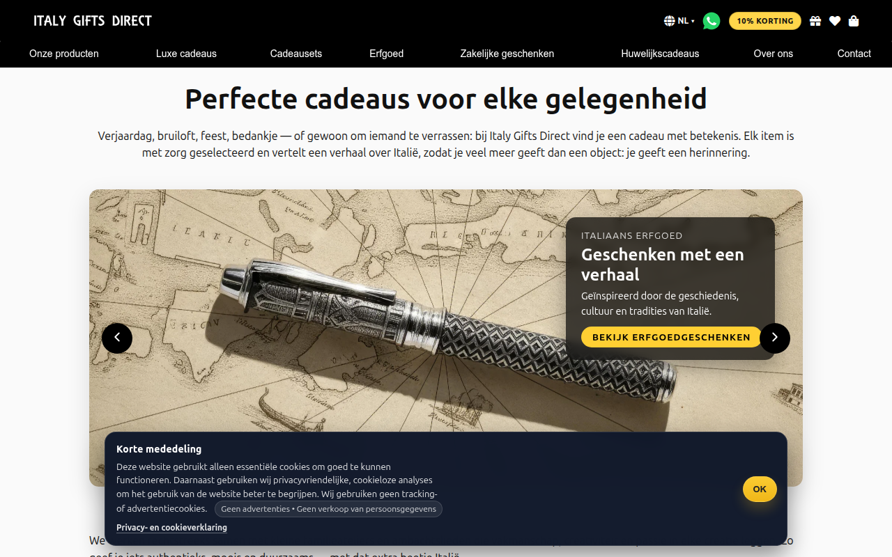 Screenshot van italygiftsdirect.nl