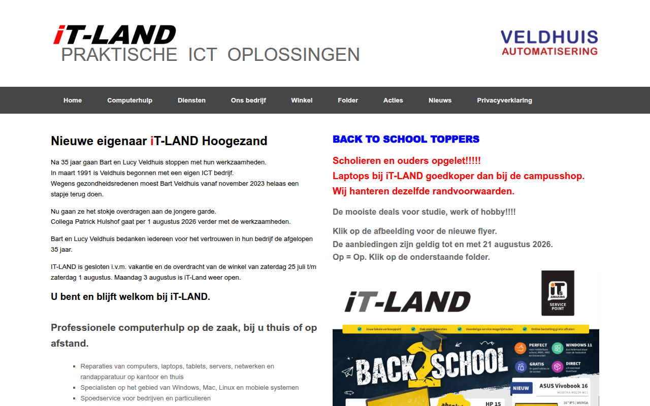 Screenshot van itland.nl