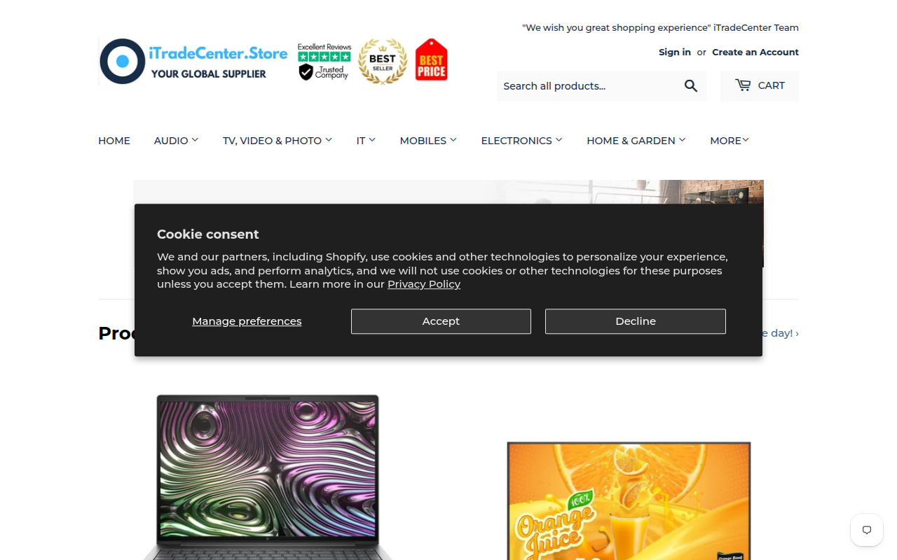 Screenshot van itradecenter.store