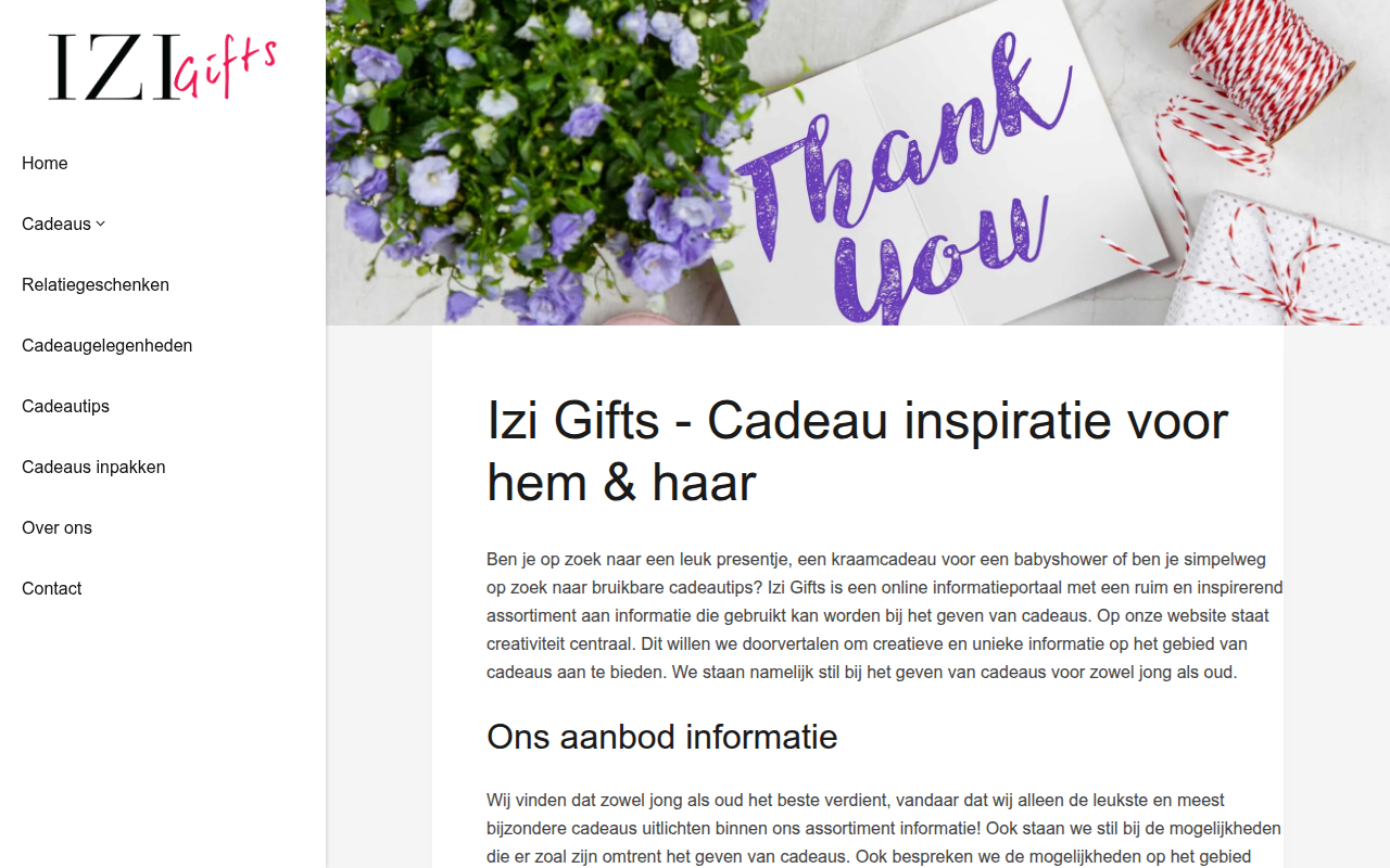 Screenshot van izigifts.nl