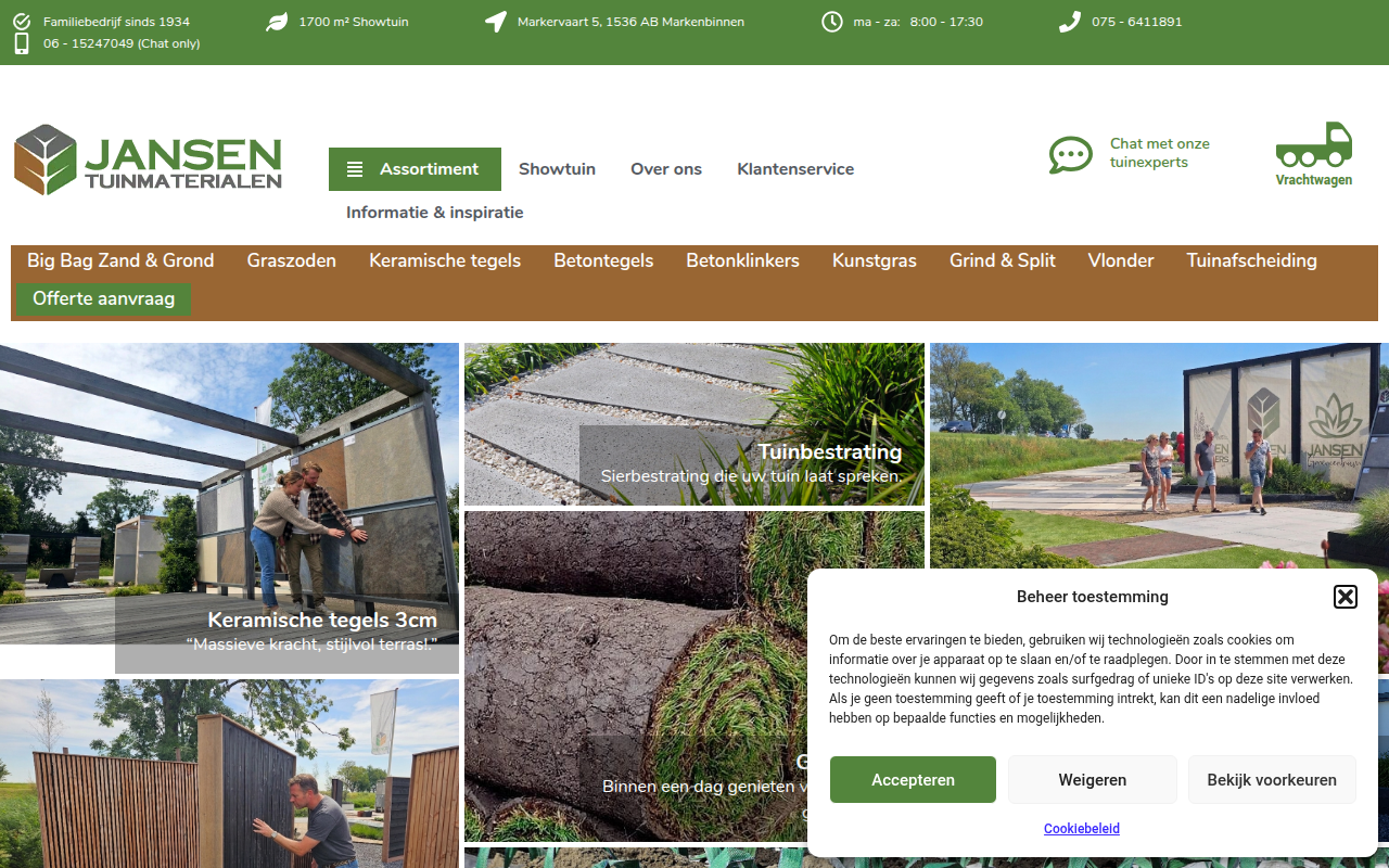 Screenshot van jansentuinmaterialen.nl