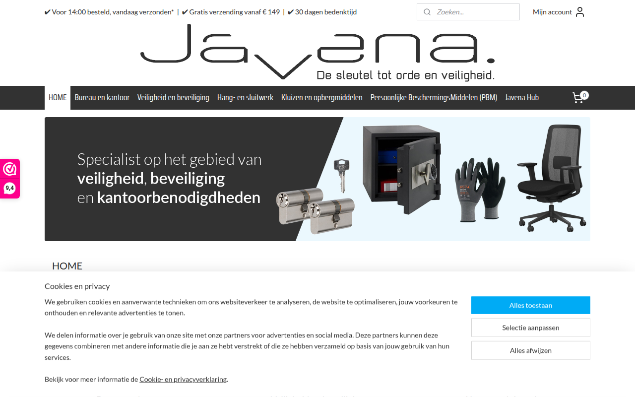 Screenshot van javena.nl