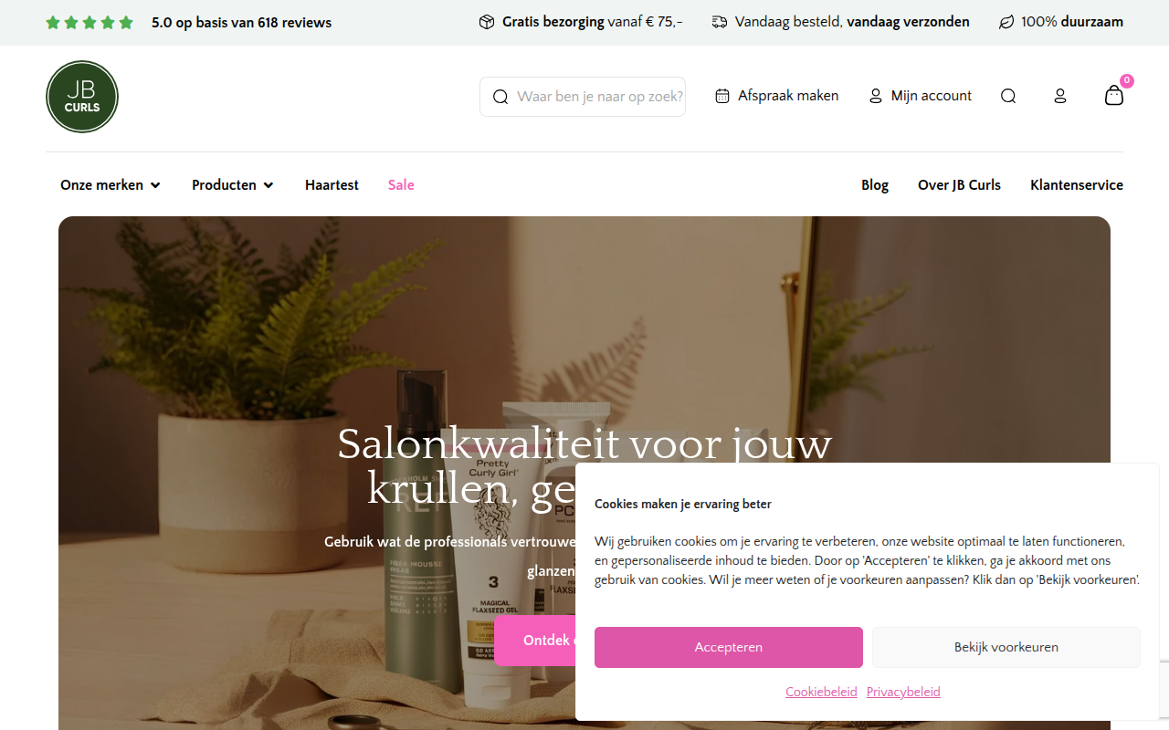 Screenshot van jbcurls.nl