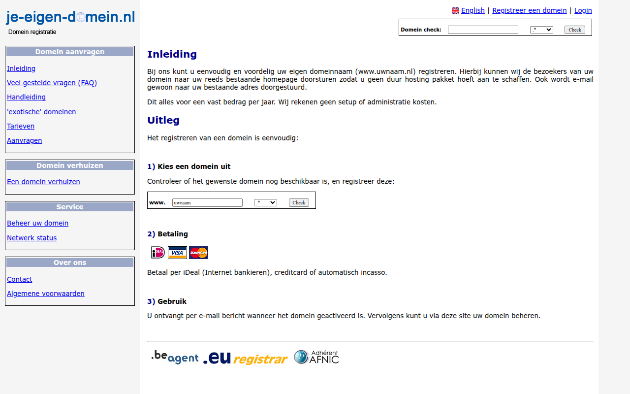 Screenshot van je-eigen-domein.nl