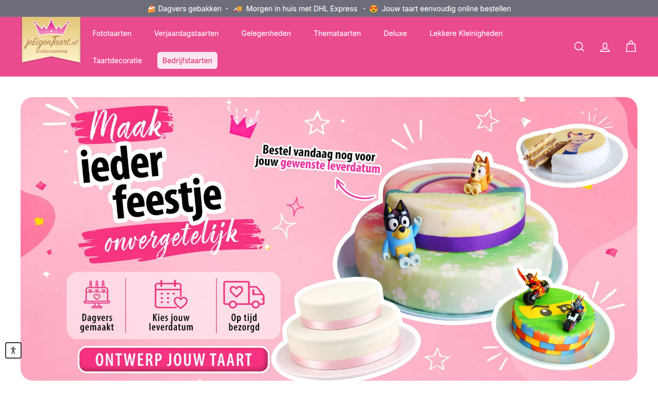 Screenshot van jeeigentaart.nl