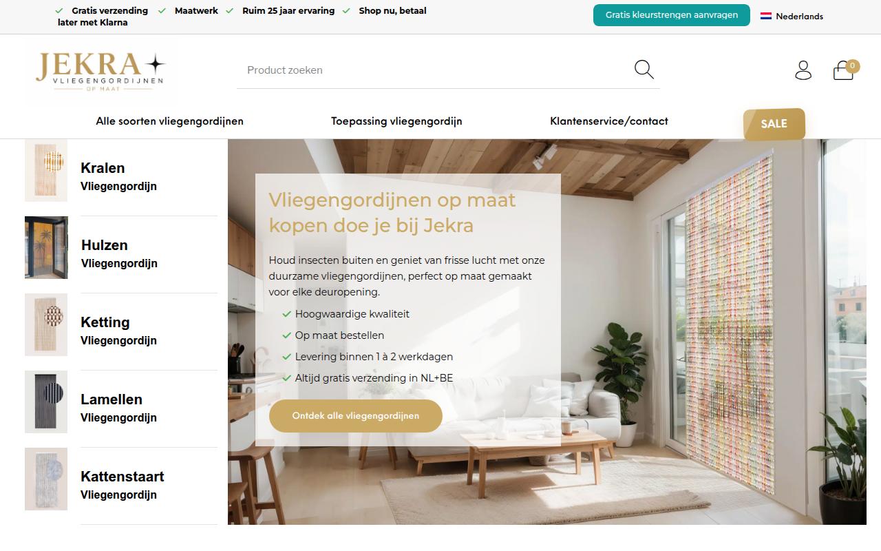 Screenshot van jekravliegengordijnen.nl