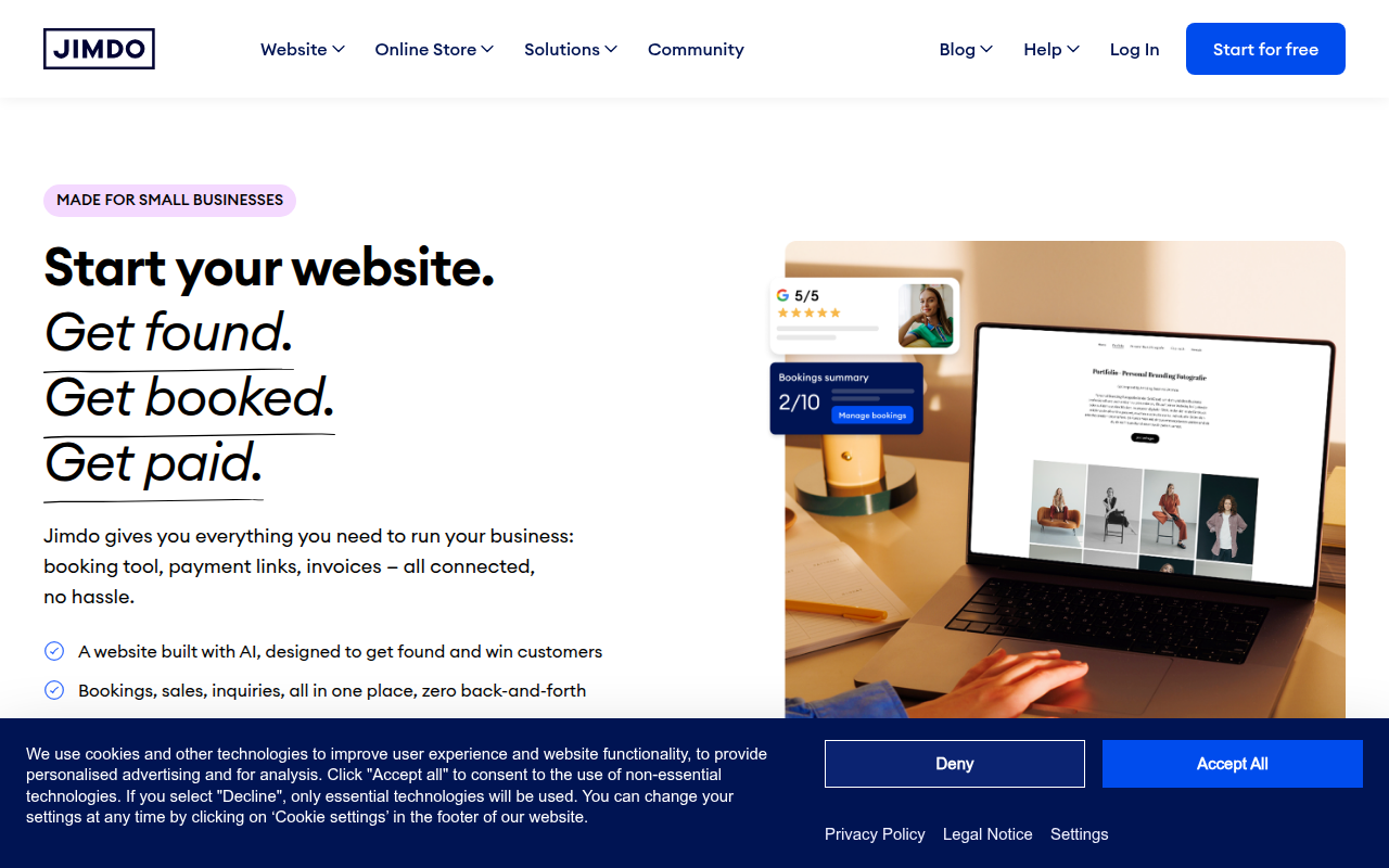 Screenshot van jimdo.com