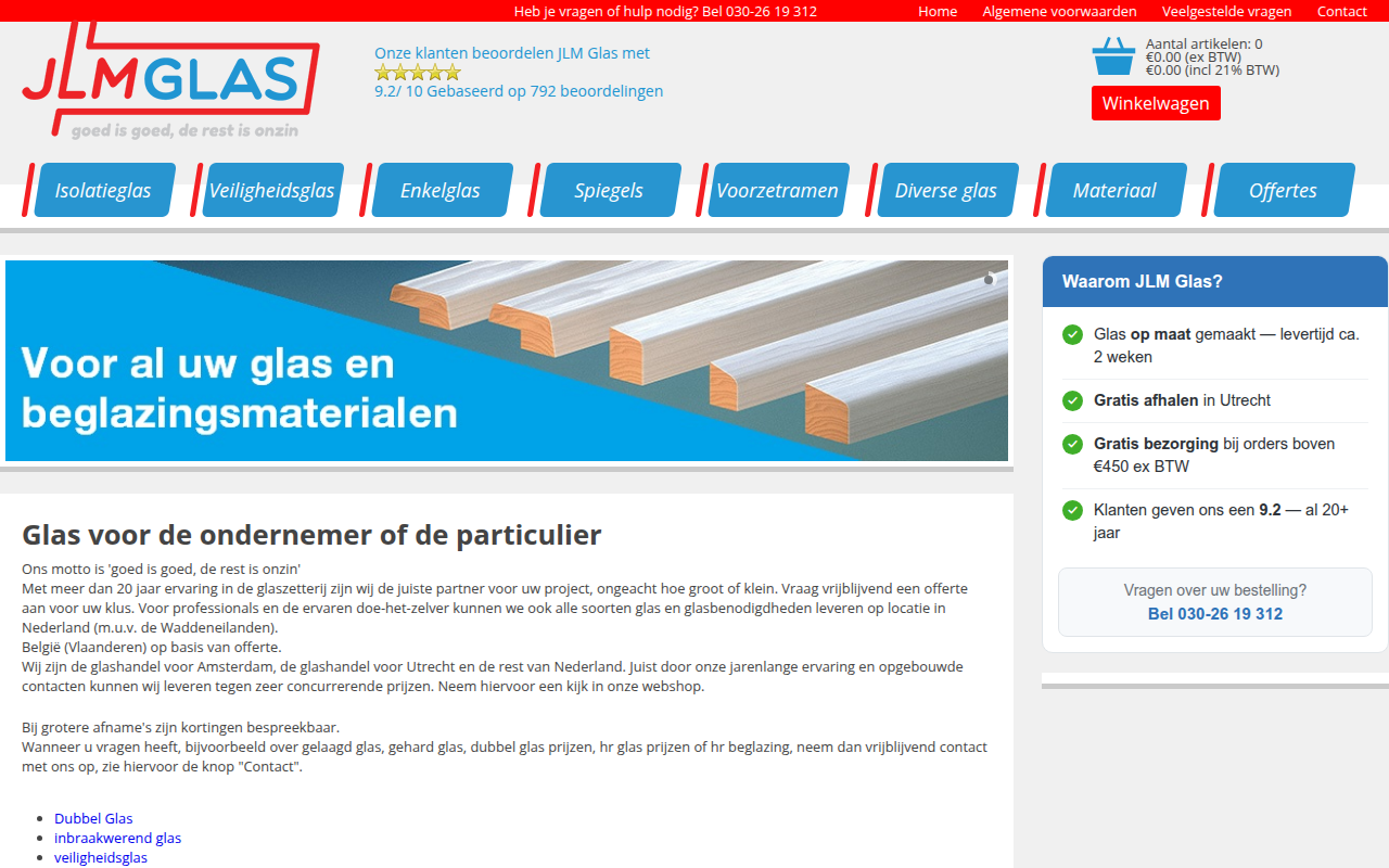 Screenshot van jlmglas.nl