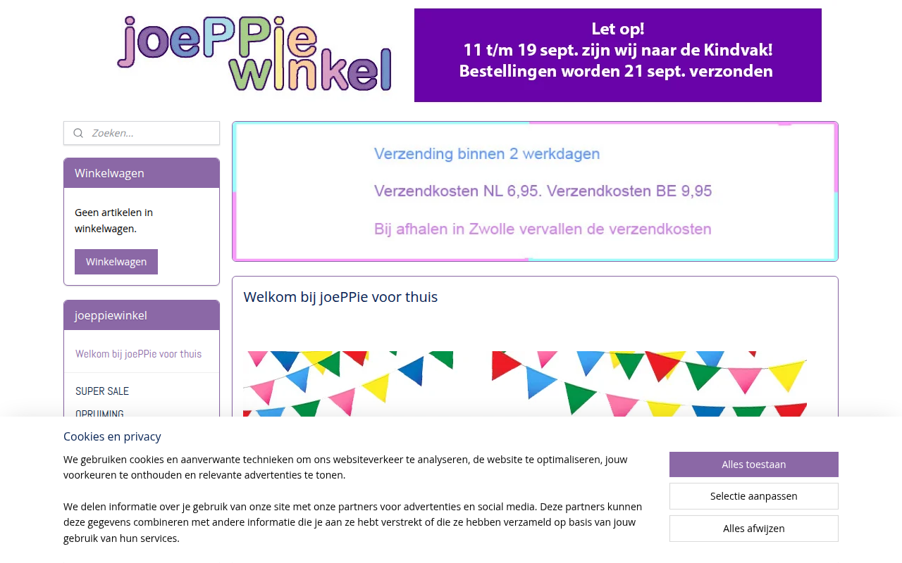 Screenshot van joeppiewinkel.nl