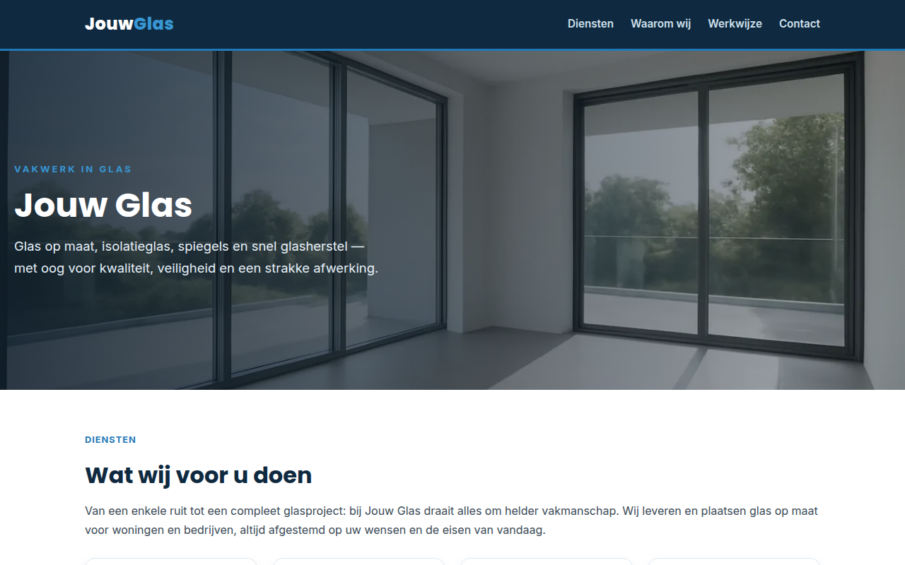 Screenshot van Jouw Glas — Glas op maat, isolatieglas &amp; glasherstel