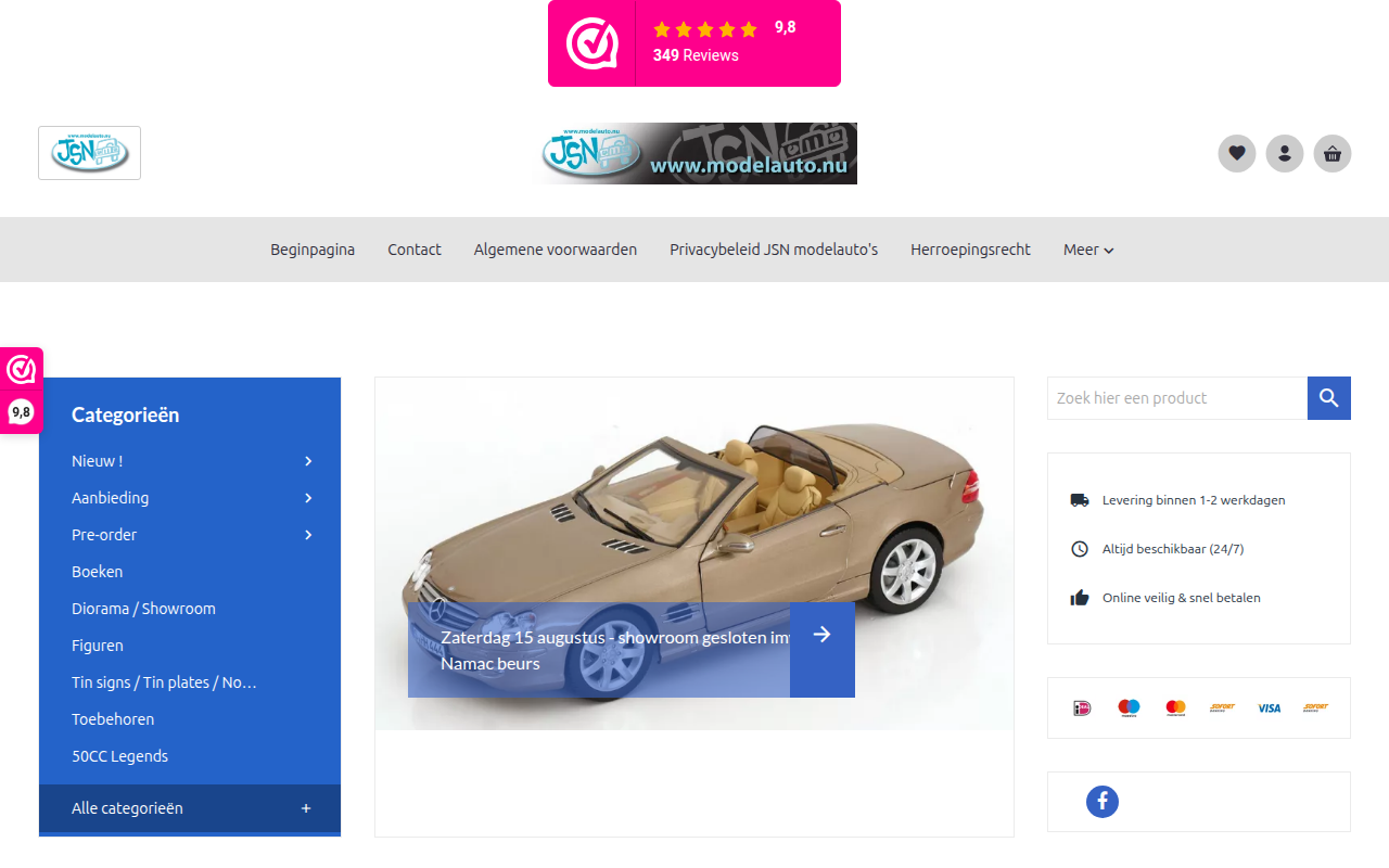 Screenshot van jsnmodelautos.nl