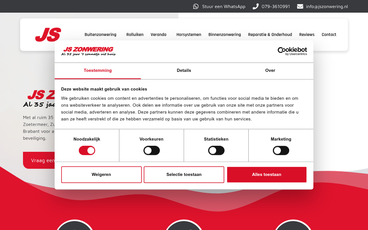 Screenshot van jszonwering.nl