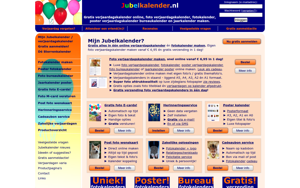 Screenshot van jubelkalender.nl