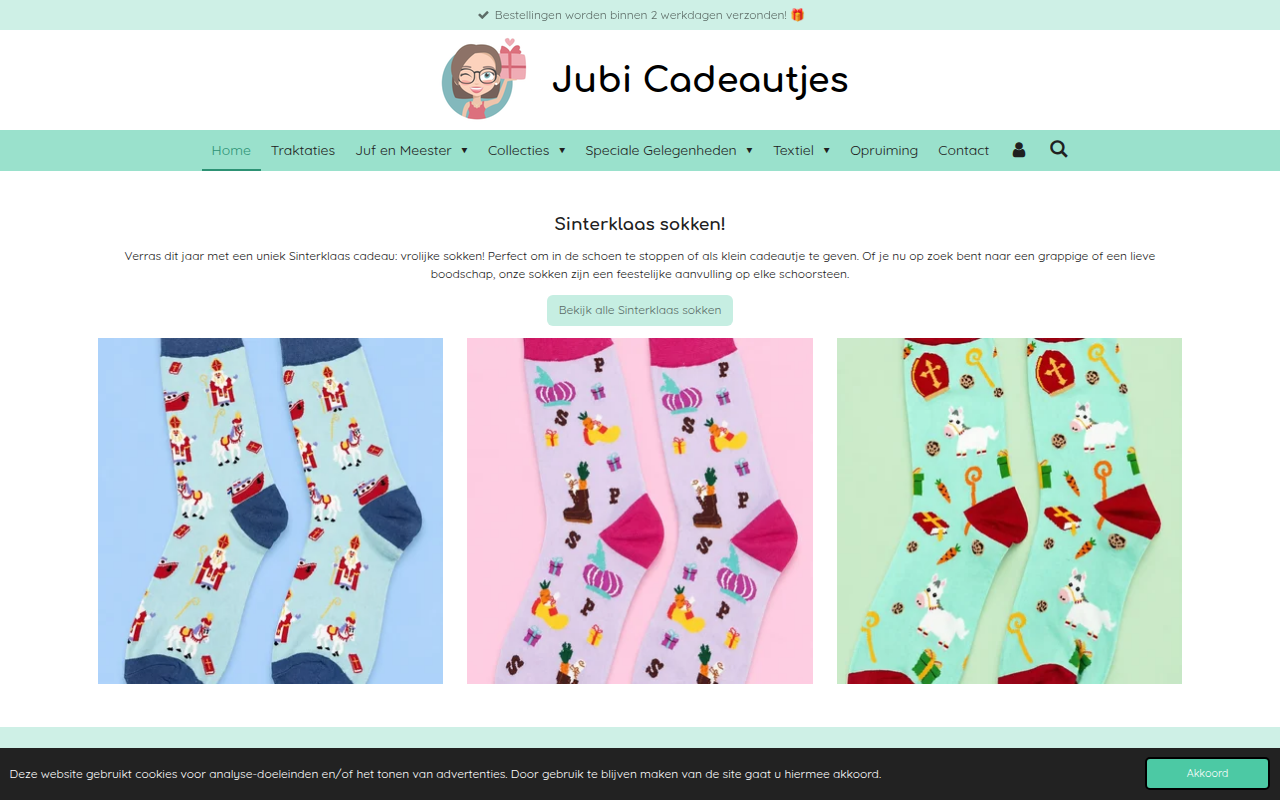 Screenshot van jubicadeautjes.nl