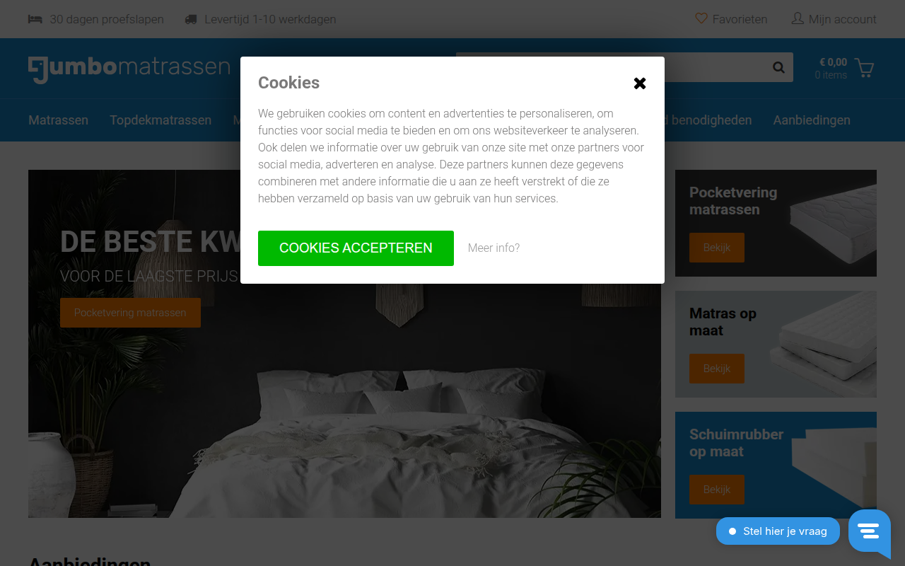Screenshot van jumbomatrassen.nl