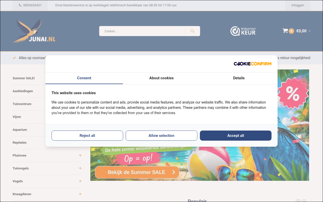 Screenshot van junai.nl