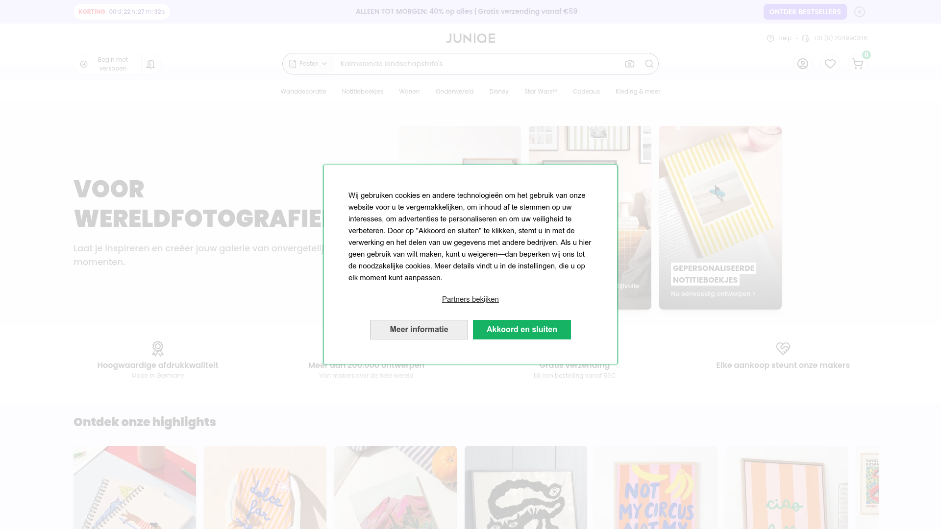 Screenshot van juniqe.nl