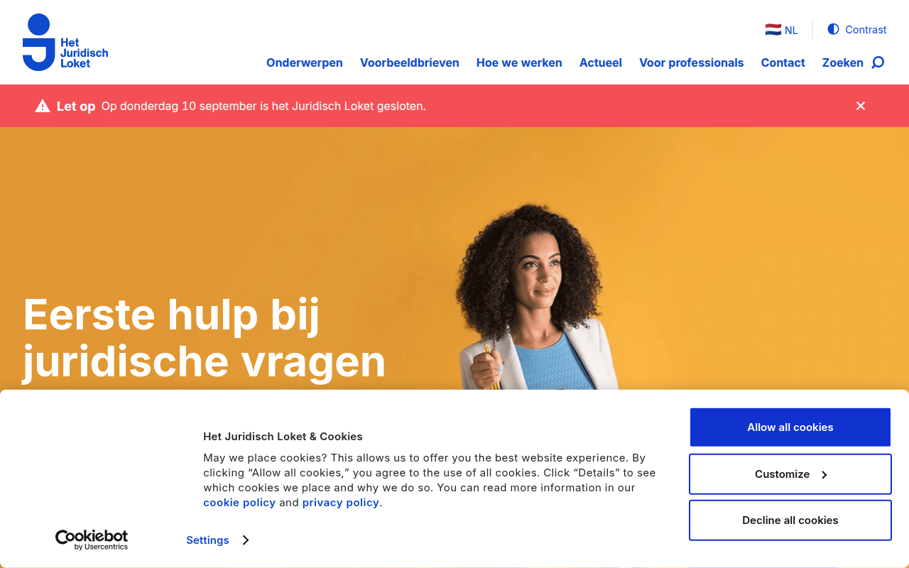 Screenshot van juridischloket.nl