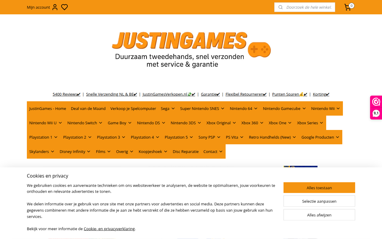Screenshot van justingames.nl