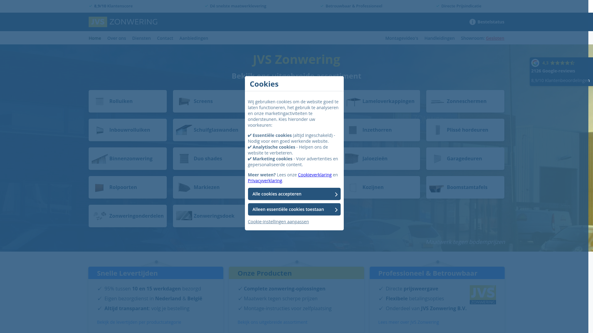 Screenshot van jvszonwering.nl