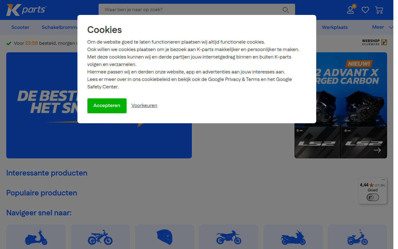 Screenshot van k-parts.nl