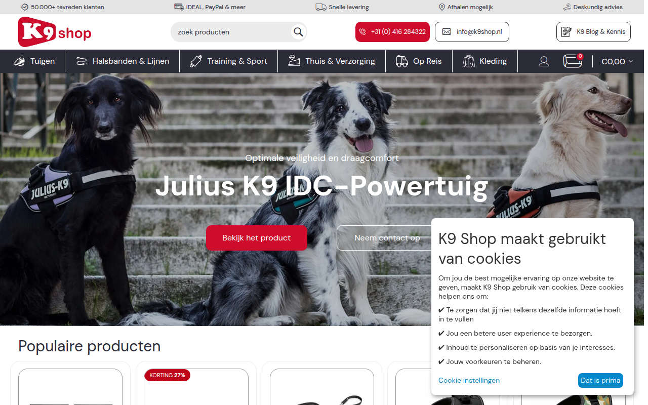 Screenshot van k9shop.nl