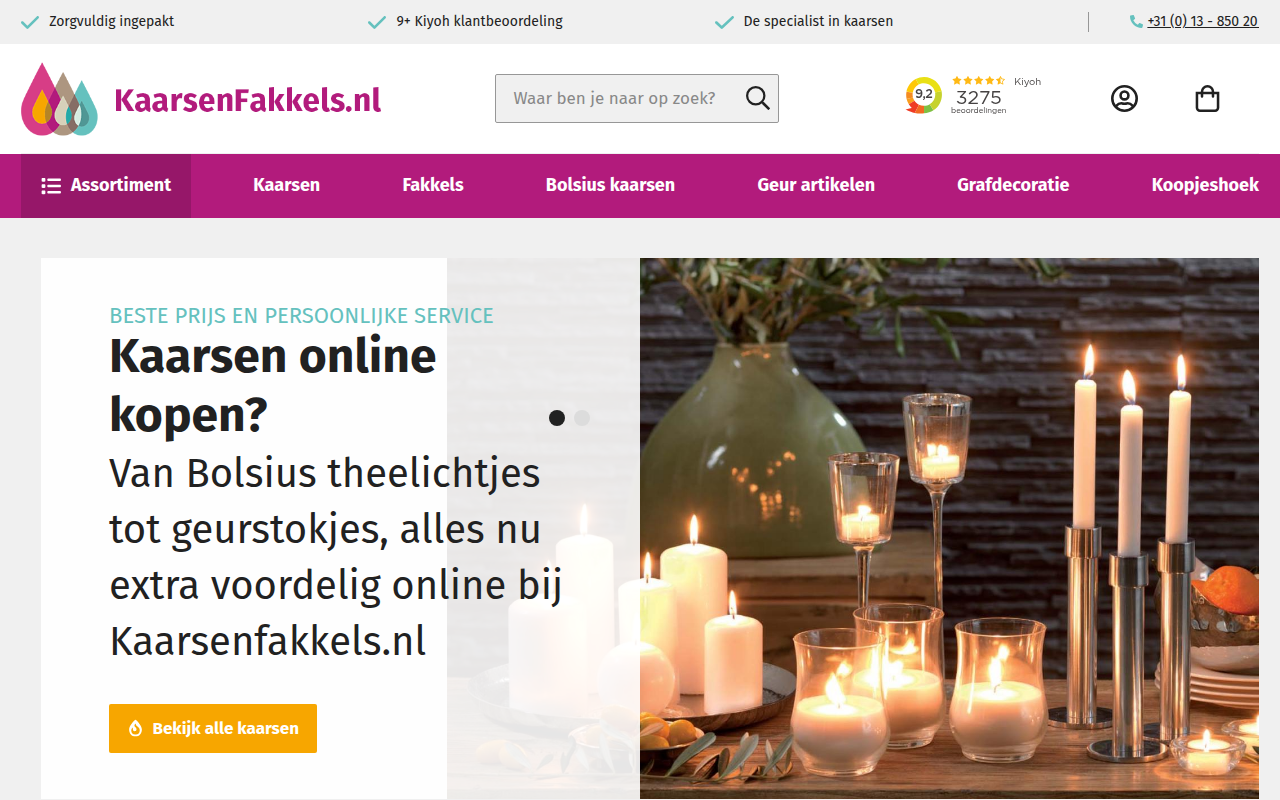 Screenshot van kaarsenfakkels.nl