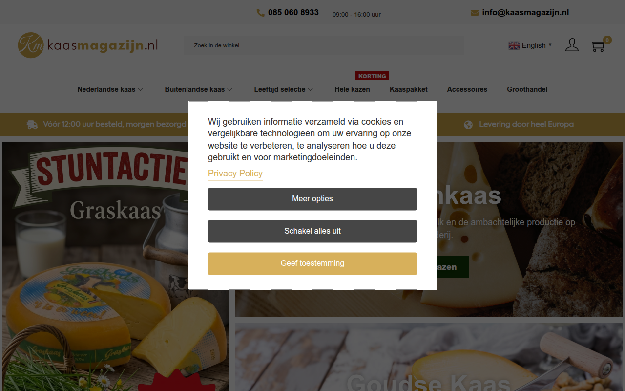 Screenshot van kaasmagazijn.nl