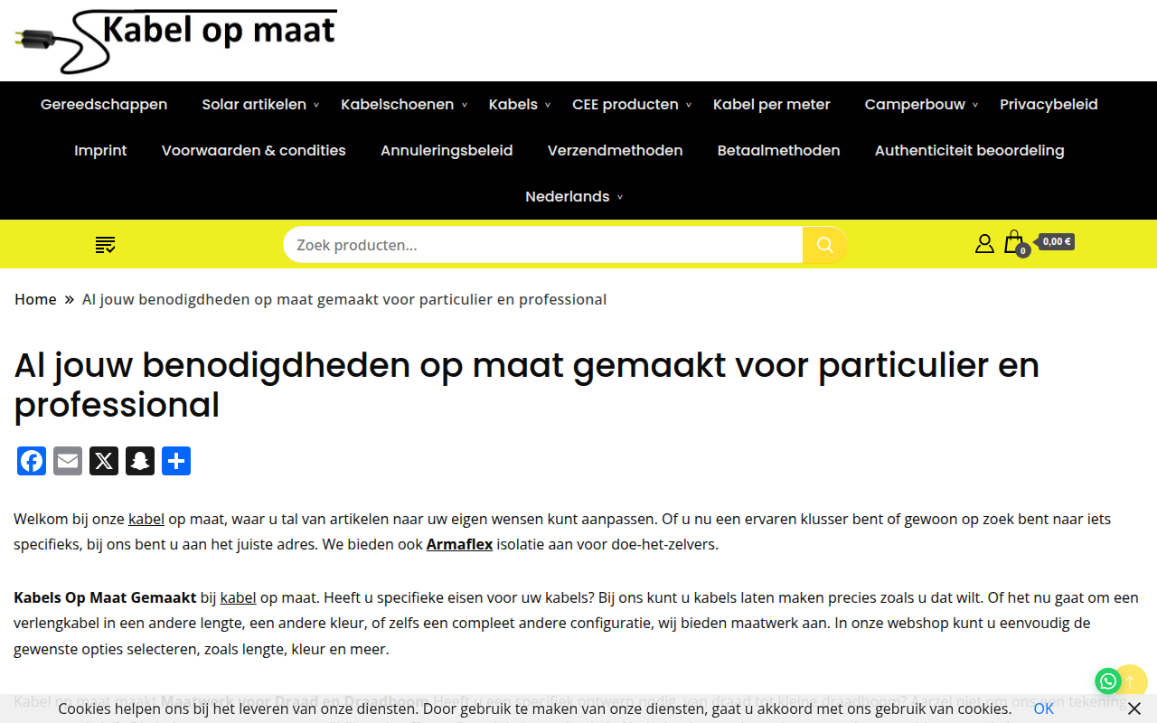 Screenshot van kabelopmaat.eu